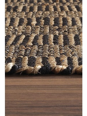 Cool Halı Pata 593-A Siyah Jüt Halı El Dokuma Natural Hasır Halı El Örgü Jüt Kilim 120X170