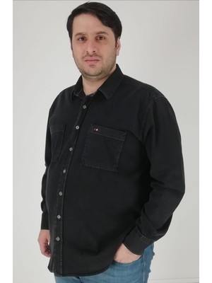 Tousus Büyük Beden Siyah Kot Erkek Gömlek BTL-3021-TSS