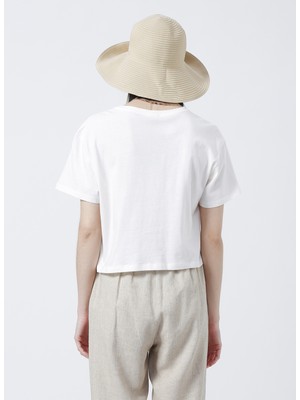 Fabrika Olik Bisiklet Yaka  Crop Baskılı Beyaz Kadın T-Shirt