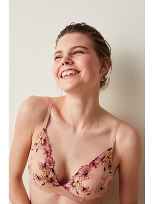 Bej Dantella Broderie Balenli Sütyen