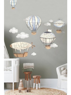 Kt Grup Vintage Balonlar ve Bulutlar Çocuk Odası Duvar Sticker