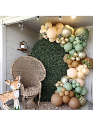 Trend Hediye Sepeti Krom Gold Küf Yeşili Karamel Ten Rengi Balon 75 Adet ve 5 M Balon Zinciri