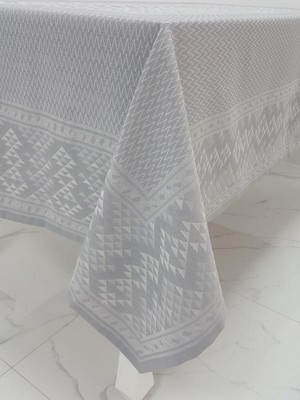 Finezza Ezgi Lüx Jakar Polycotton Kumaş Gri Masa Örtüsü  Dikdörtgen 160x350 cm - 1066