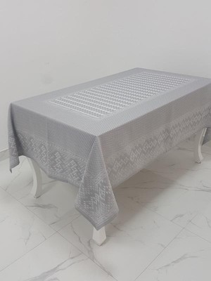 Finezza Ezgi Lüx Jakar Polycotton Kumaş Gri Masa Örtüsü  Dikdörtgen 160x350 cm - 1066