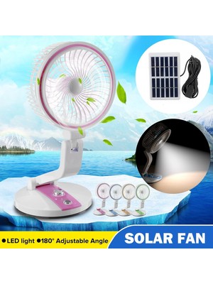 SLD [led Lamba + Güneş Paneli Ile] 4 Renk 7-Inch Güneş Sessiz Masa Duvara Montaj Fanı + Güneş Enerjili Panel USB Şarj Edilebilir Fan (Yeşil) (Yurt Dışından)