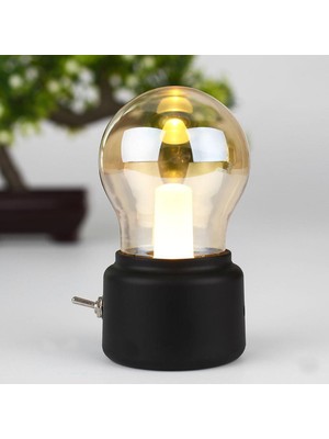 SLD 2021 LED Ampul Klasik Üfleme Masası Lambası Dekorasyon Işık Retro USB Şarj Edilebilir Gece Işık Masası Masa LED Lamba (Siyah) (Yurt Dışından)