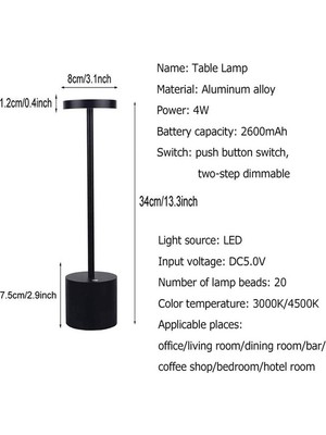 SLD Akülü LED Taşınabilir USB Şarj Edilebilir Masa Lambası - Siyah (Yurt Dışından)