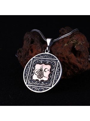 Takılingo 925 Ayar Gümüş Özel Tasarım Ayyıldız Tuğra Yazılı Erkek Kolye