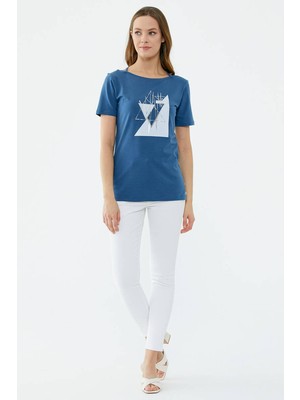 Sementa Geometrik Desenli Tshirt - Mavi