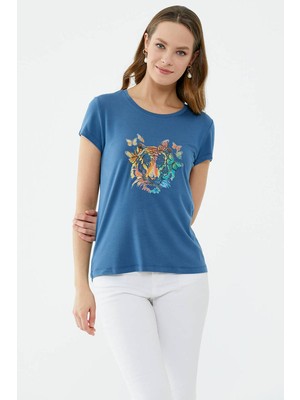 Sementa Renkli Baskılı Tshirt - Indigo