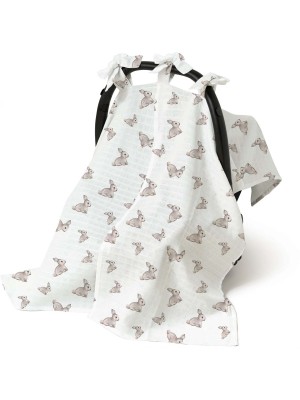 Deux Lapins % 100 Pamuk Müslin Puset Örtüsü Iconique Lapin - Gri Tavşan Desenli