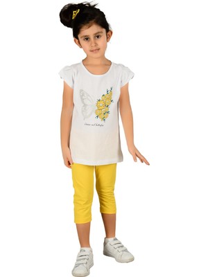 Silversun Sarı Renkli Baskılı Kız Çocuk Tişört Tayt Takım |kt 219081
