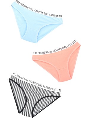 Tutku Kadın 3 Lü Fashion Girl Pamuklu Slip (Pembe-Mavi-Siyah) - Standart