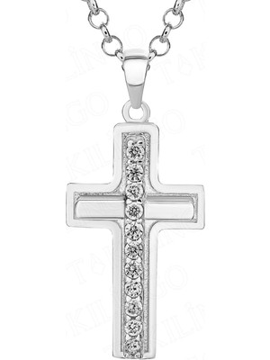 Takılingo 925 Ayar Gümüş Mini Zarif Cubic Zircon Cross Hac Kolye