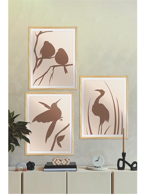 Özcanlar Çerçeve Çerçeveli Çoklu Tablo Çerçeve Kuş Temalı Ev Dekoru Konsept 3'lü Ahşap Çerçeve Yeni Yıl Hediye ÖZC-369