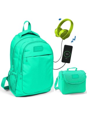 Coral High Su Yeşili Okul ve Beslenme Çantası - Kız Çocuk - USB Soketli