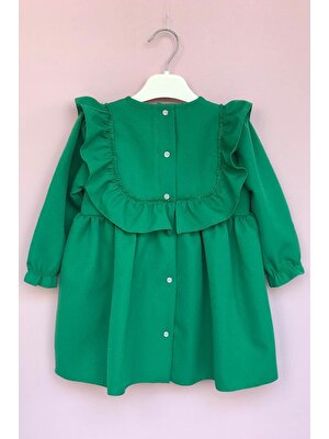 Bertuğ Bebek Fırfır ve Kurdele Detaylı Tasarım Yeşil Kız Çocuk Bebek Elbise