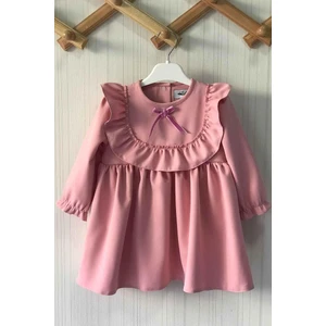 Bertuğ Bebek Fırfır ve Kurdele Detaylı Tasarım Krep Pudra Pembe Kız Çocuk Bebek Elbise