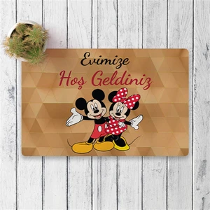 Mickey ve Minnie Mouse Hoşgeldiniz Dijital Baskılı 50X70CM Dekoratif Çok Amaçlı Iç ve Dış Kapı Paspası