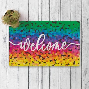 Rainbow Welcome Dijital Baskılı 50X70CM Dekoratif Çok Amaçlı Iç ve Dış Kapı Paspası
