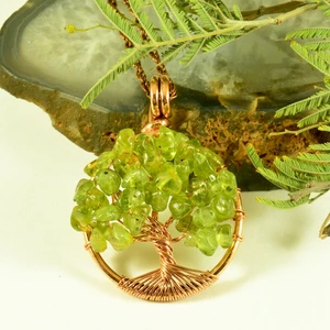 Mba Handmade Jewelry Zebercet (Peridot) Kristali Hayat Ağacı Kolye ''tree Of Life Pendant'' - El Yapımı Doğal Taş Kolye