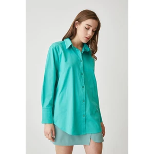 Lime Moda Oversize Gömlek-Su Yeşili