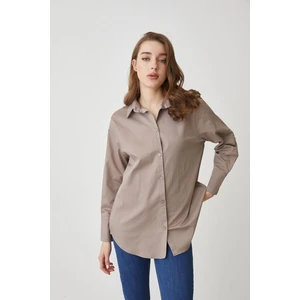 Lime Moda Oversize Gömlek-Vizon
