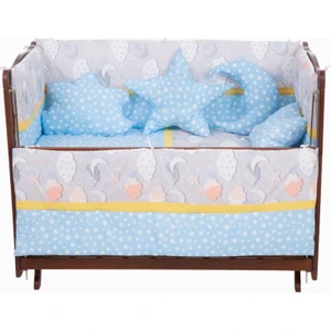 50 cm  x  100 cm Pollycotton Lüks Bebek Uyku Seti Mavi Beyaz Ay ve Yıldız Temalı (10 Parça)