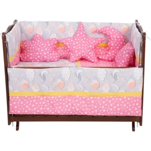 50 cm  x  100 cm Pollycotton Lüks Bebek Uyku Seti Pembe Beyaz Ay ve Yıldız Temalı (10 Parça)