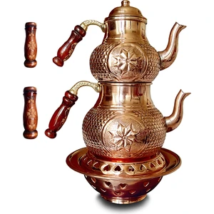 Kardeşler Bakır El Yapımı Yıldız Petek Zımba Ocaklı Bakır Çaydanlık Takımı