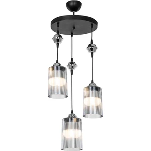 Ceylan 3lü Siyah Optik Füme Camlı Avize Salon Yemek Odası Oturma Odası Antre Mutfak Çocuk Odası