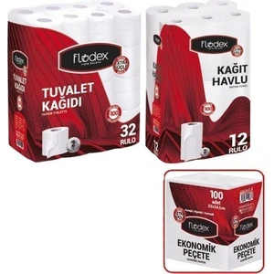 Tuvalet Kağıdı Çift Katlı 32 Li Pk + Flodex Kağıt Havlu Çift Katlı 12'li Paket + Peçete