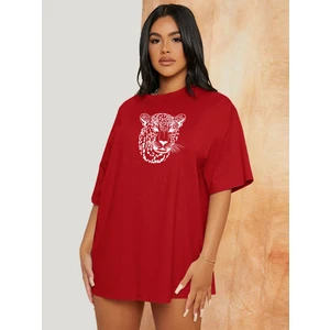Kadın Leopar Figür Baskılı Oversize T-Shirt