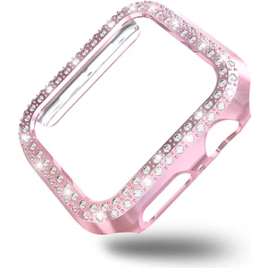 Apple Watch 4 44MM ile Uyumlu Sert Çerçeve Diamond Kapak Apple Watch 4 44MM Koruyucu Kılıf Pembe