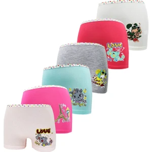 Kız Çocuk Karışık Renk Pamuklu Baskılı 6 Adet Şort Külot