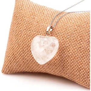 Naturalim Kristal Kuvars Doğal Taş Kalp Kolye ve Zincir Orjinal Doğal Taş