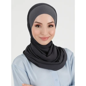 Boneli Düz Şifon Şal - Antrasit - Ecardin