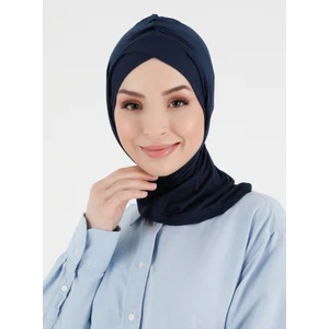 Pileli Isra Çapraz Türban - Lacivert - Ecardin