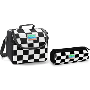 Coral High Siyah Damalı Erkek Çocuk Beslenme Çantası ve Kalemlik Seti - Thermo