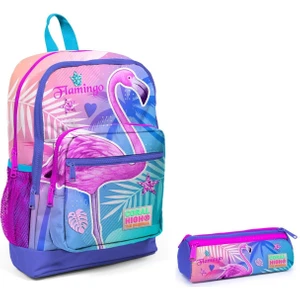 Coral High Ilkokul Sırt Çantası ve Kalemlik Seti - Pembe Flamingo Baskılı