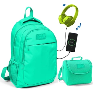 Coral High Su Yeşili Okul ve Beslenme Çantası - Kız Çocuk - USB Soketli