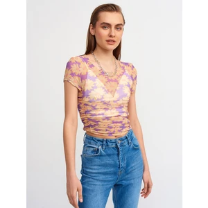 30110 Desenli Büzgülü Tül Top-Mor