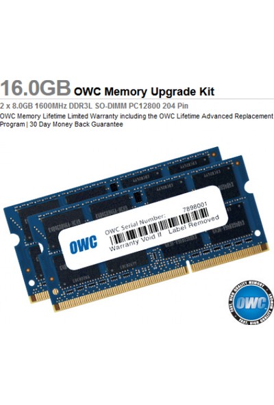 Owc 16 GB (2 x 8 GB) 1600MHz DDR3L So-Dimm PC3L-12800 204 Pin