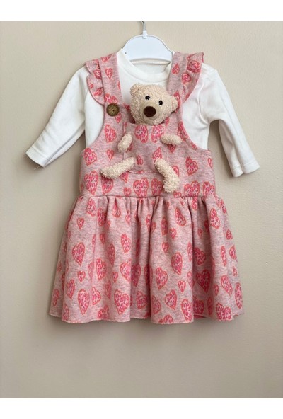 Sibelle Kids Kalp Desenli Ayıcıklı Elbise Bluz Takım