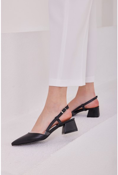 Madamra Siyah Kadın Şeffaf Detaylı Topuklu Ayakkabı