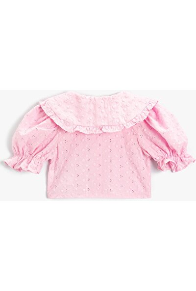 Koton Kız Çocuk Bebe Yaka Balon Kollu Işleme Detaylı Crop Bluz 2SKG60062AW