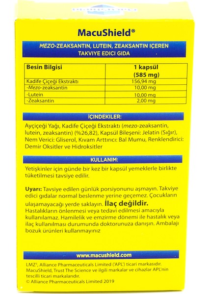 Macushield Mezo-Zeaksantin, Lutein, Zeaksantin Içeren Takviye Edici Gıda - 30 Kapsül