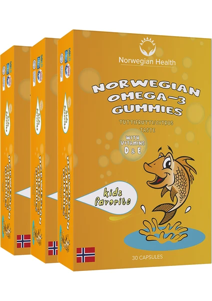 Health Omega 3 Gummies 30 Kapsül Çiğnenebilir Norveç Balık Yağı x 3 Adet