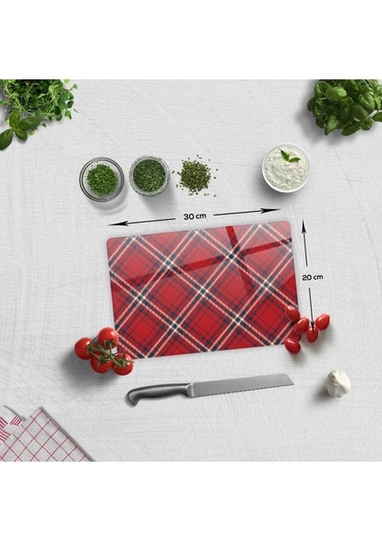 Cam Kesme Tahtası - Cam Kesme Tablası | Kırmızı-Beyaz Ekose Desen | 20cm x 30cm modelleri