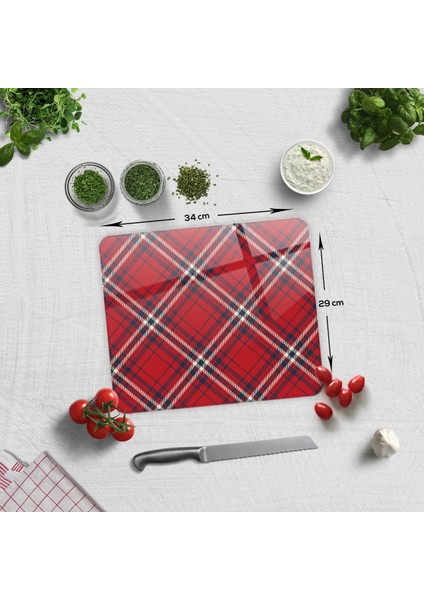Cam Kesme Tahtası - Cam Kesme Tablası | Kırmızı-Beyaz Ekose Desen | 29cm x 34cm modelleri